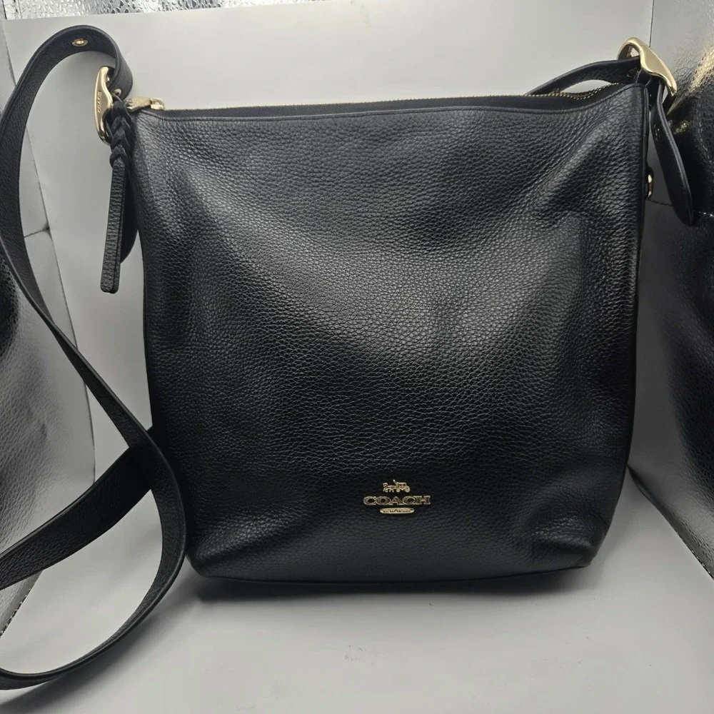 Coach Val Duffle C2818 Black Pebbled Leather Shoulder Crossbody Bag Classy
